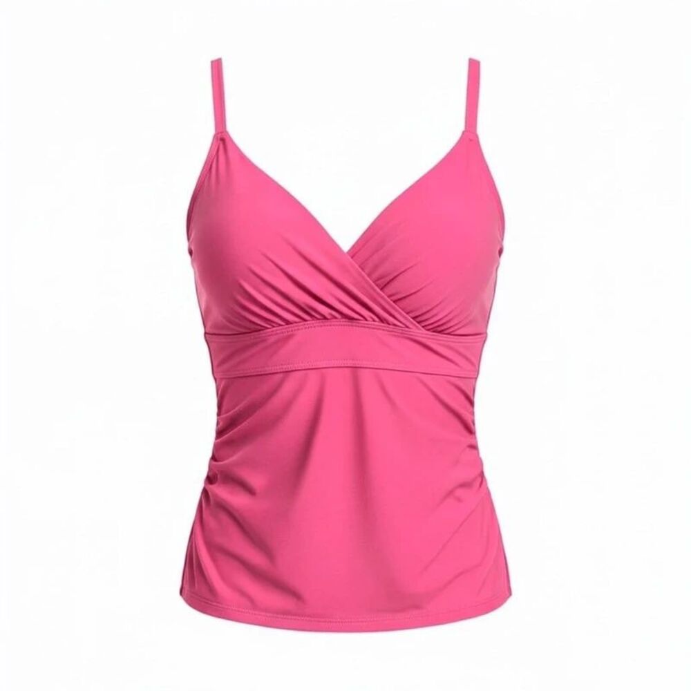 Anne Cole Ruched Underwire Tankini Top Pink Glo 32DD/34D